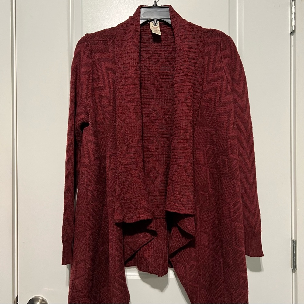 Faded Glory Cozy Knit Cardigan Sweater, Maroon/Red